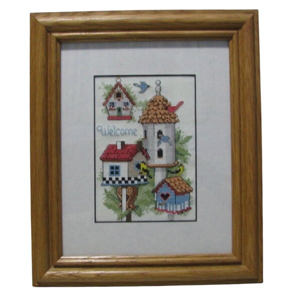 Framed Cross-Stitch Birdhouse Welcome Art In Wooden Frame - Picture 10 of 14